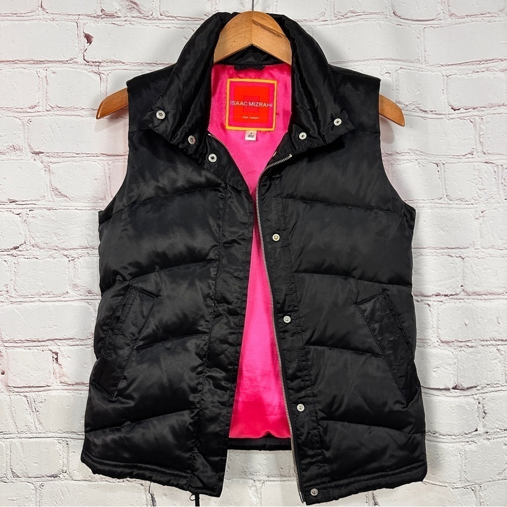 Isaac Mizrahi Vest Womens size Small Black Puffer Sleeveless Snap Front Layer